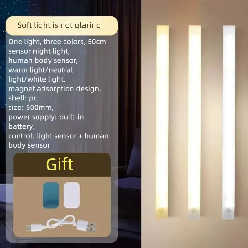Under Cabinet Lights,USB Rechargeable Kitchen Cupboard Night Light,Battery Operated Counter Closet Lighting,Motion Detector