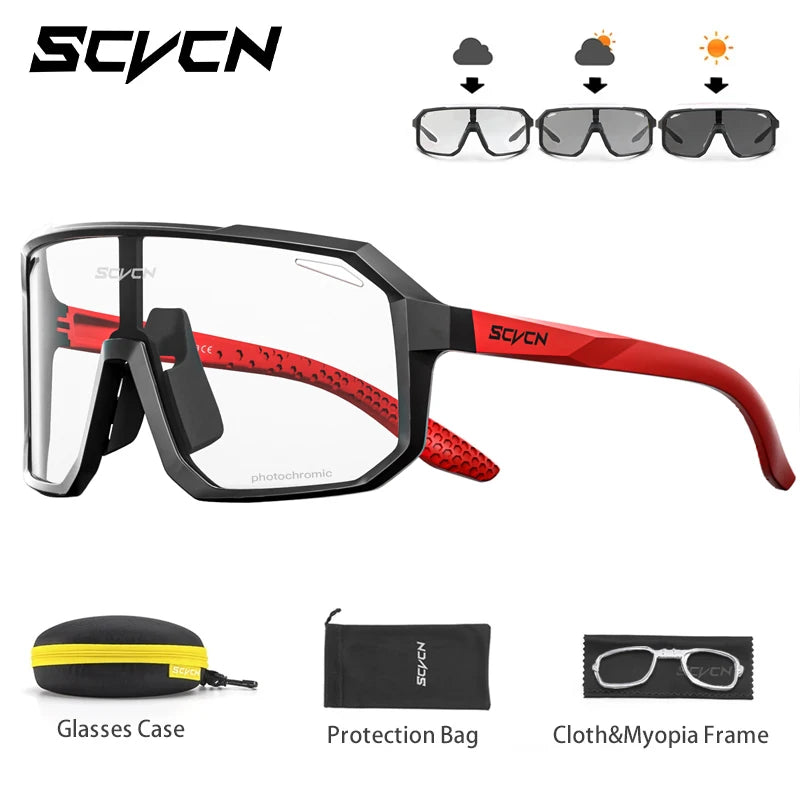 SCVCN Photochromic Cycling Sunglasses for Men Women Outdoor Bike Sports Glasses Road MTB Bicycle Eyewear UV400 Goggles with Case