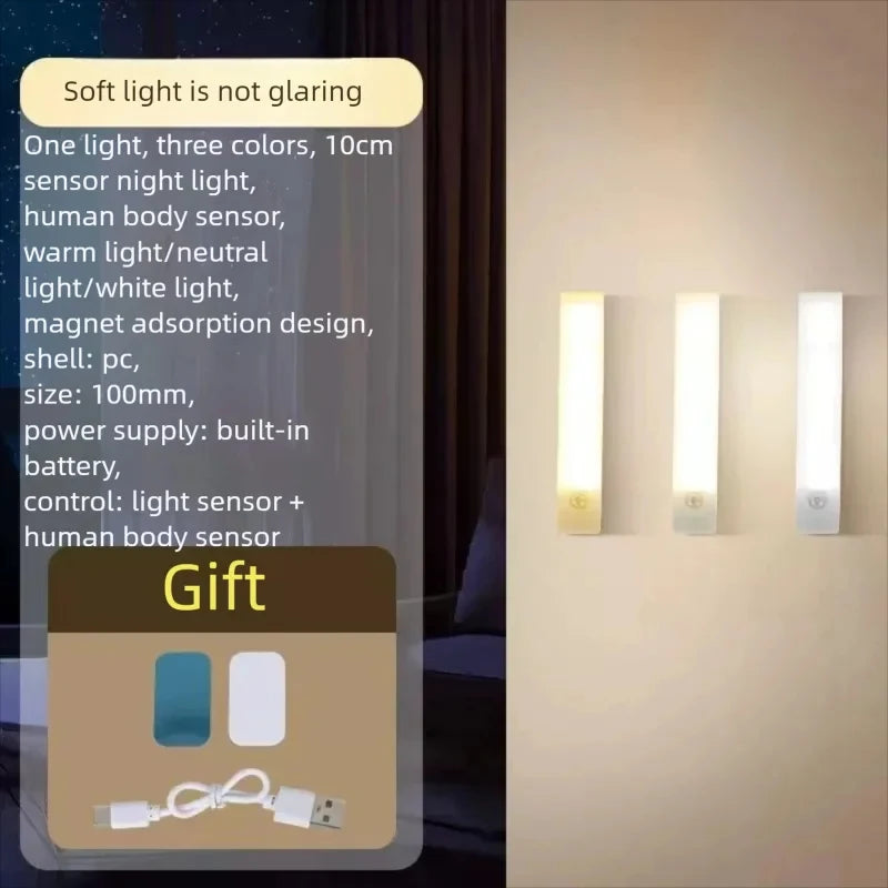 Under Cabinet Lights,USB Rechargeable Kitchen Cupboard Night Light,Battery Operated Counter Closet Lighting,Motion Detector