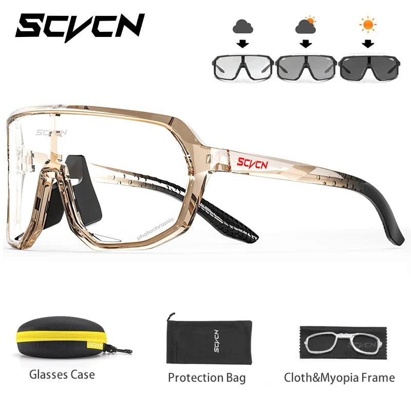 SCVCN Photochromic Cycling Sunglasses for Men Women Outdoor Bike Sports Glasses Road MTB Bicycle Eyewear UV400 Goggles with Case