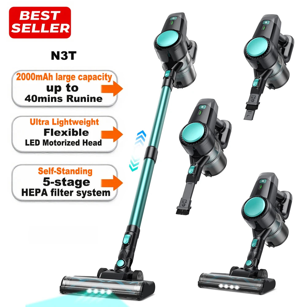 INSE N3T Cordless Vacuum Cleaner 40Kpa 6 in 1 Lightweight Stick Vacuum Up to 40mins Runtime for Home Carpet Pets Hair Hard Floor
