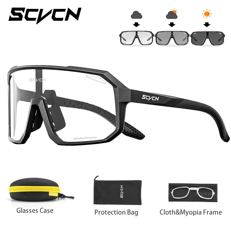 SCVCN Photochromic Cycling Sunglasses for Men Women Outdoor Bike Sports Glasses Road MTB Bicycle Eyewear UV400 Goggles with Case
