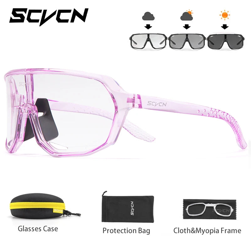 SCVCN Photochromic Cycling Sunglasses for Men Women Outdoor Bike Sports Glasses Road MTB Bicycle Eyewear UV400 Goggles with Case