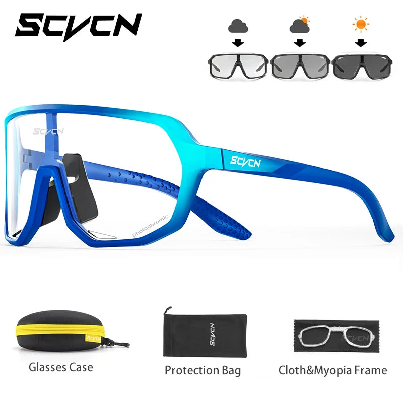 SCVCN Photochromic Cycling Sunglasses for Men Women Outdoor Bike Sports Glasses Road MTB Bicycle Eyewear UV400 Goggles with Case