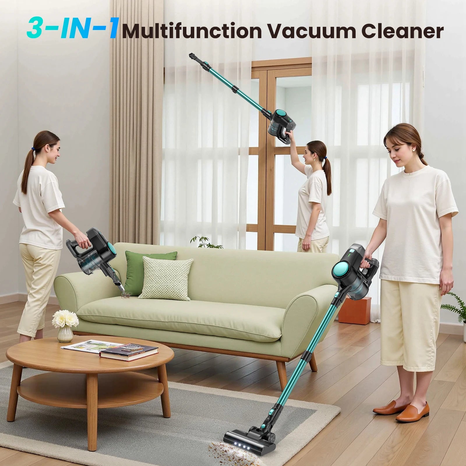 INSE N3T Cordless Vacuum Cleaner 40Kpa 6 in 1 Lightweight Stick Vacuum Up to 40mins Runtime for Home Carpet Pets Hair Hard Floor